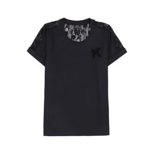 Polera Lisa Aplicación Lace Manga Corta Cuello Redondo Mujer Kimera