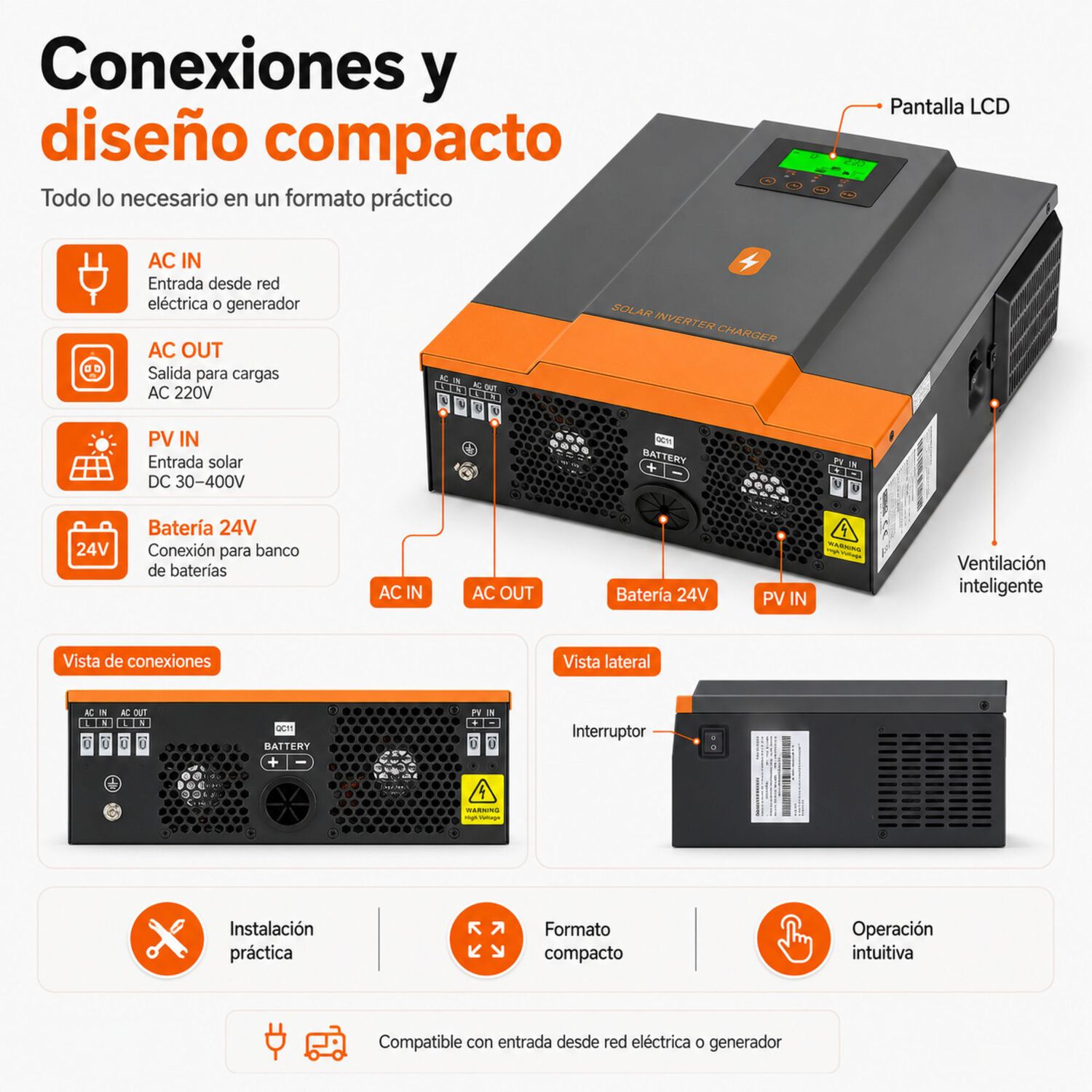 Inversor Solar H&iacute;brido Powmr 3000w 24v | Mppt 400v Onda Pura image number 6.0