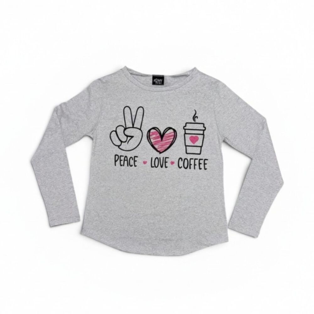 Pijama Mujer Algod&oacute;n Peace Love Coffee Gris image number 4.0