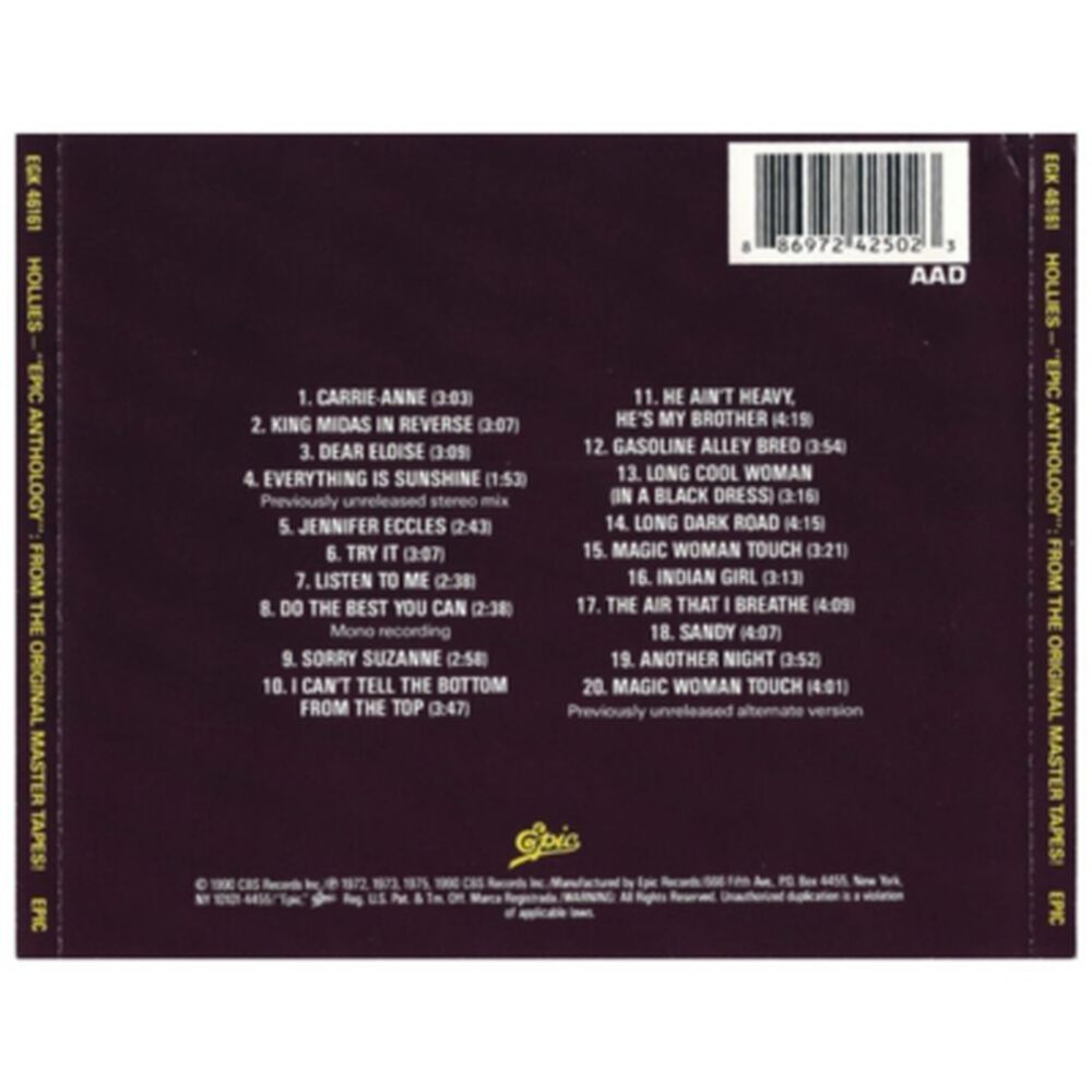 The Hollies - Epic Anthology | Cd image number 1.0
