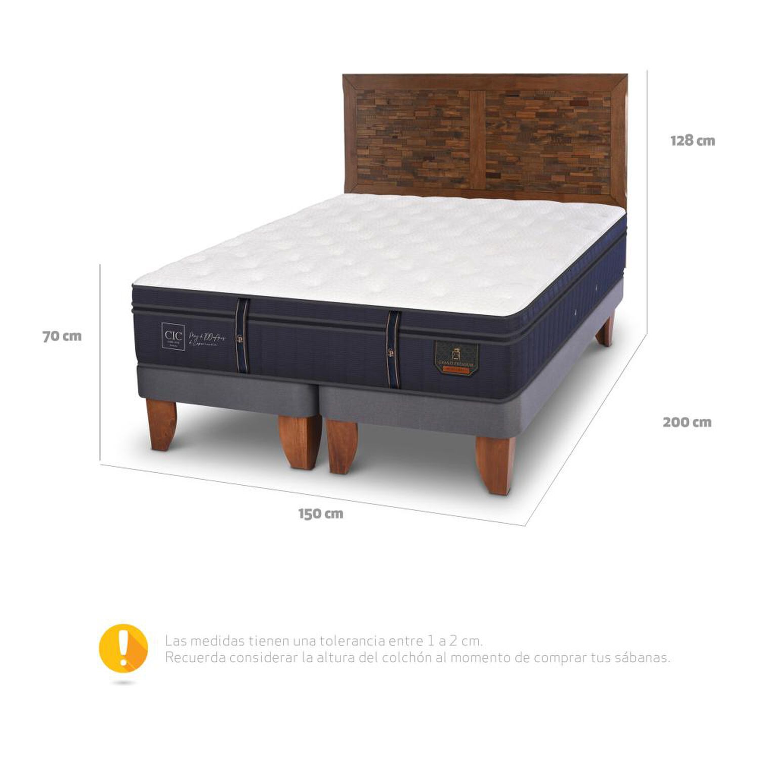 Cama Europea Cic Grand Premium / 2 Plazas / Base Dividida + Respaldo image number 4.0
