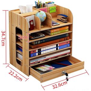 Organizador De Escritorio Multiuso De Madera Caf&eacute;
