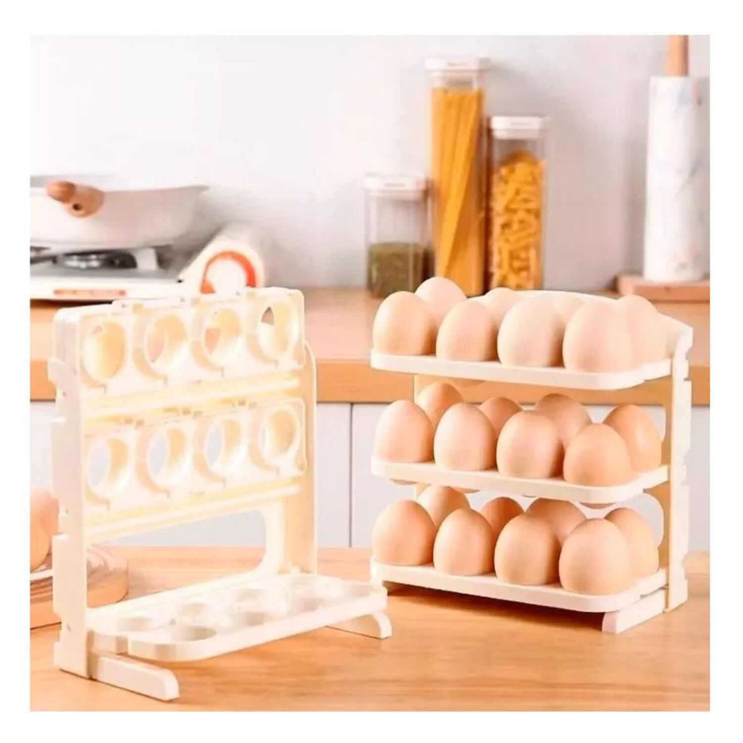 Organizador Porta Huevos Plegable 3 Niveles Soporte Cocina image number 3.0