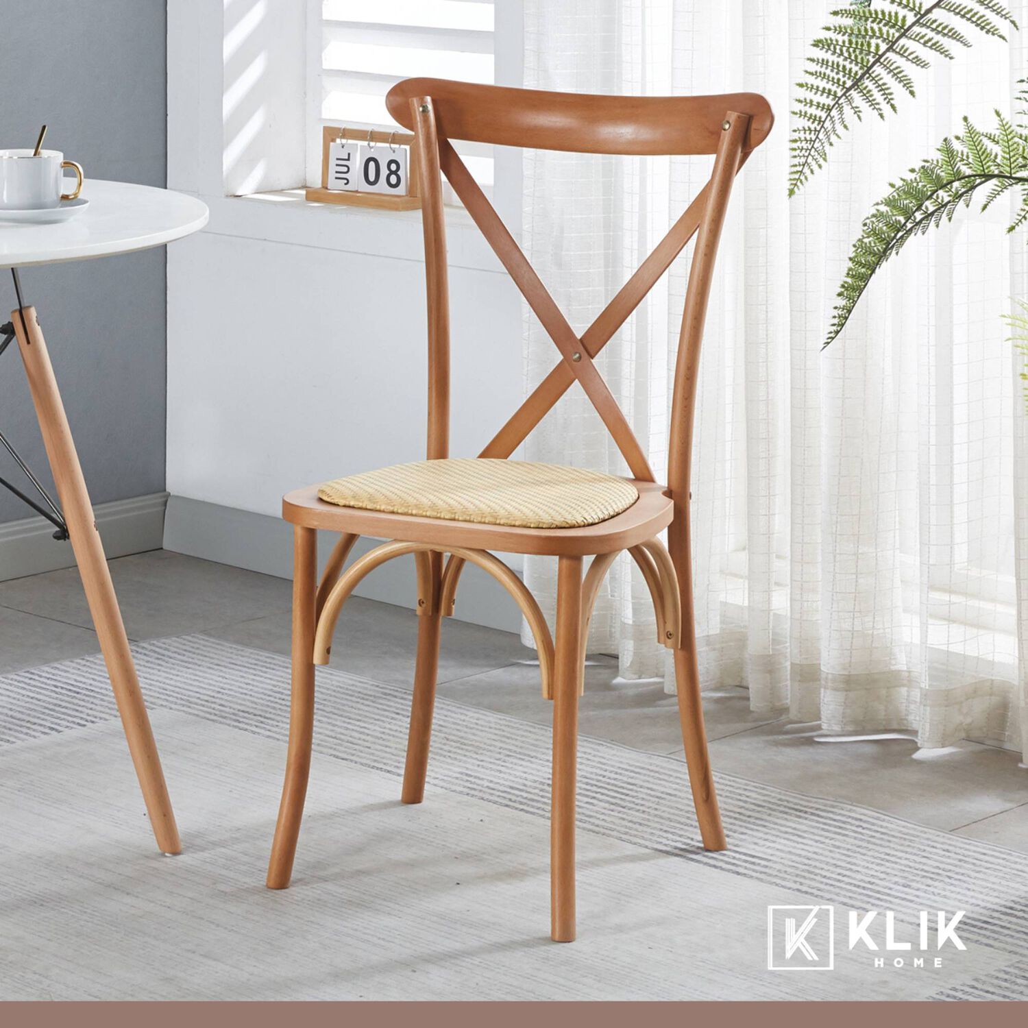 Comedor Mesa De Vidrio N&oacute;rdica 140x90 Cm + 6 Sillas Crossback Madera image number 7.0