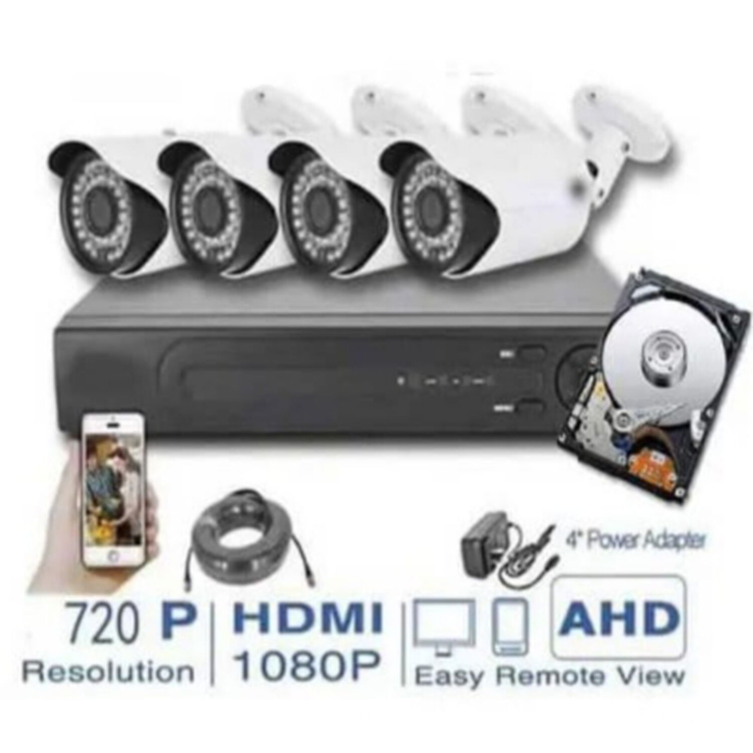 Kit Cctv 4 C&aacute;maras Seguridad + Disco Duro 1 Terabyte Instalado En Dvr Hd 720p image number 0.0