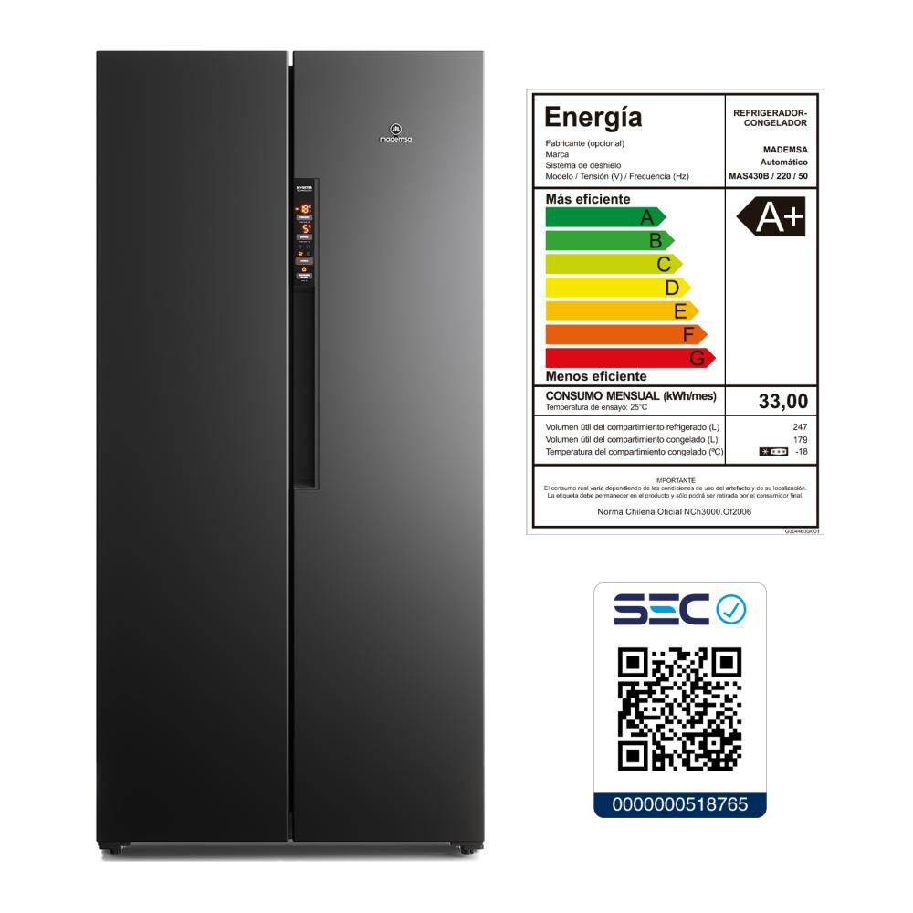 Refrigerador Side By Side Mademsa MAS430B / No Frost / 426 Litros / A+ image number 8.0