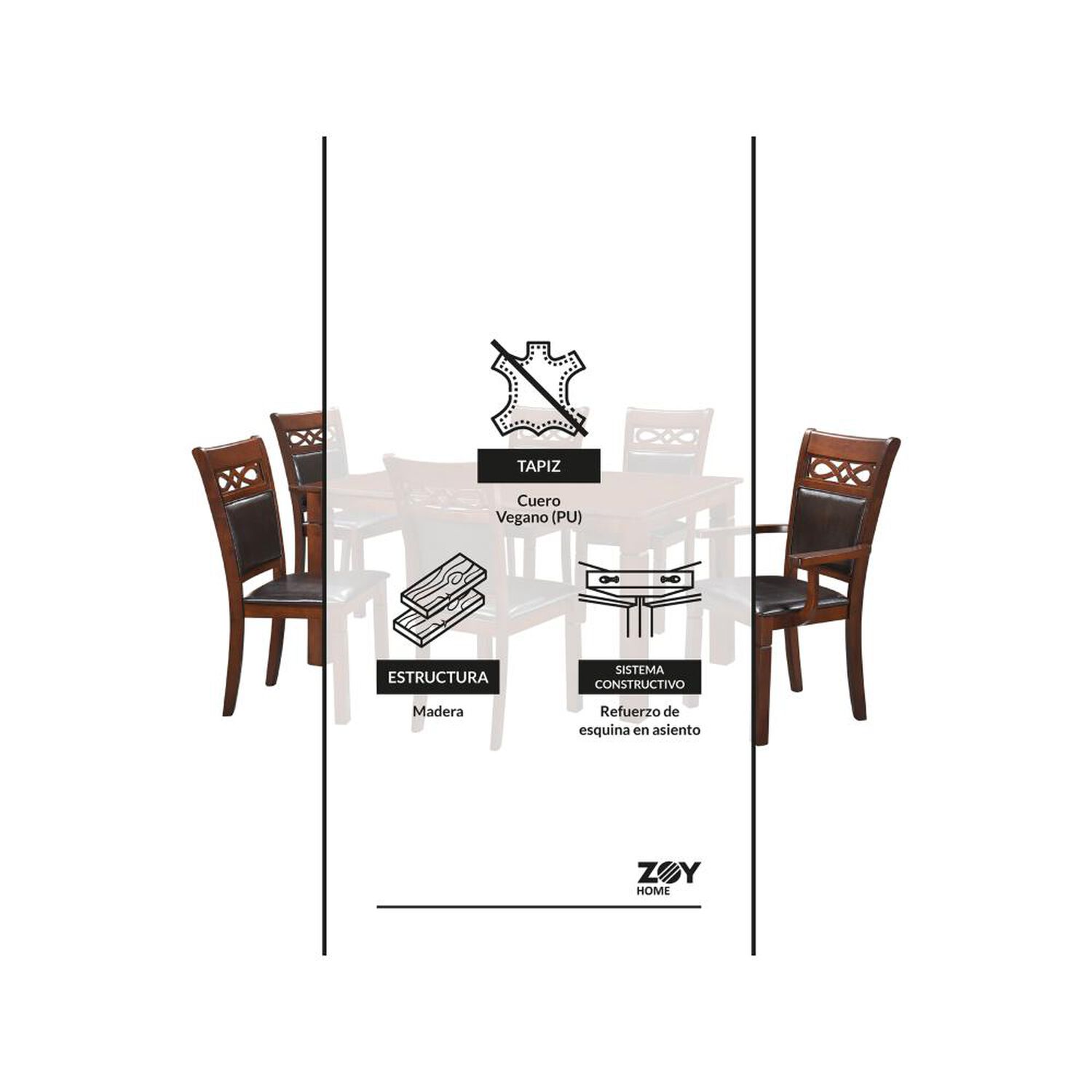 Juego De Comedor Zoy Home Capri / 4 Sillas / 2 Sitiales image number 11.0