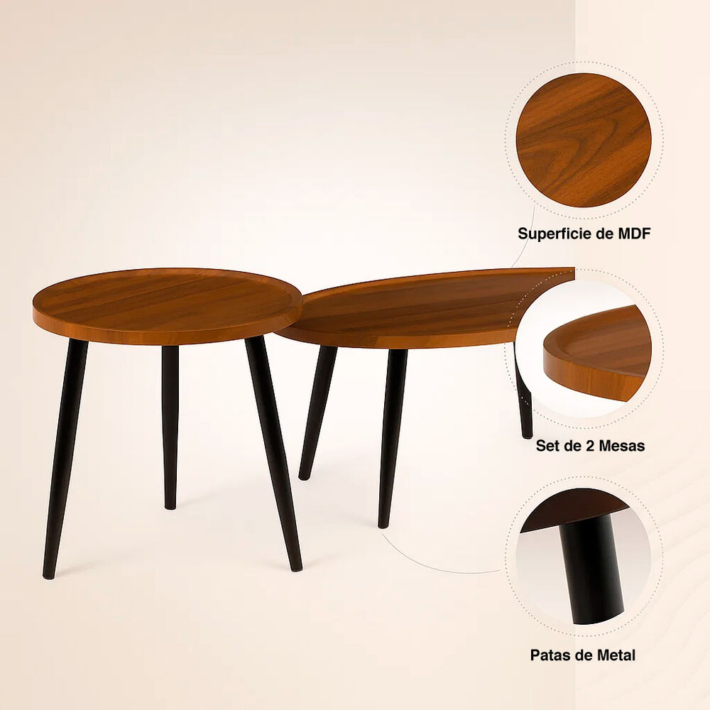Set De Mesas De Centro Nido - Diseño Moderno De Madera Y Metal image number 4.0