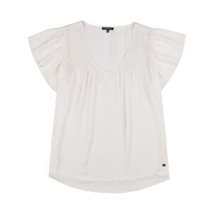 Blusa Panel Eásticado En Escote Manga Corta Mini Vuelo Mujer Kimera