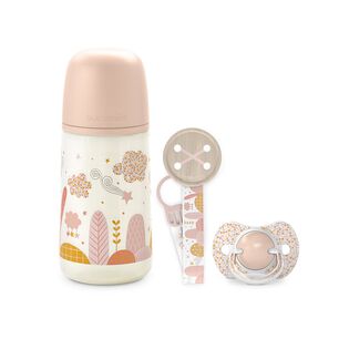 Set Mamadera 270ml + Broche + Chupete 0/6m Dreams Rosao