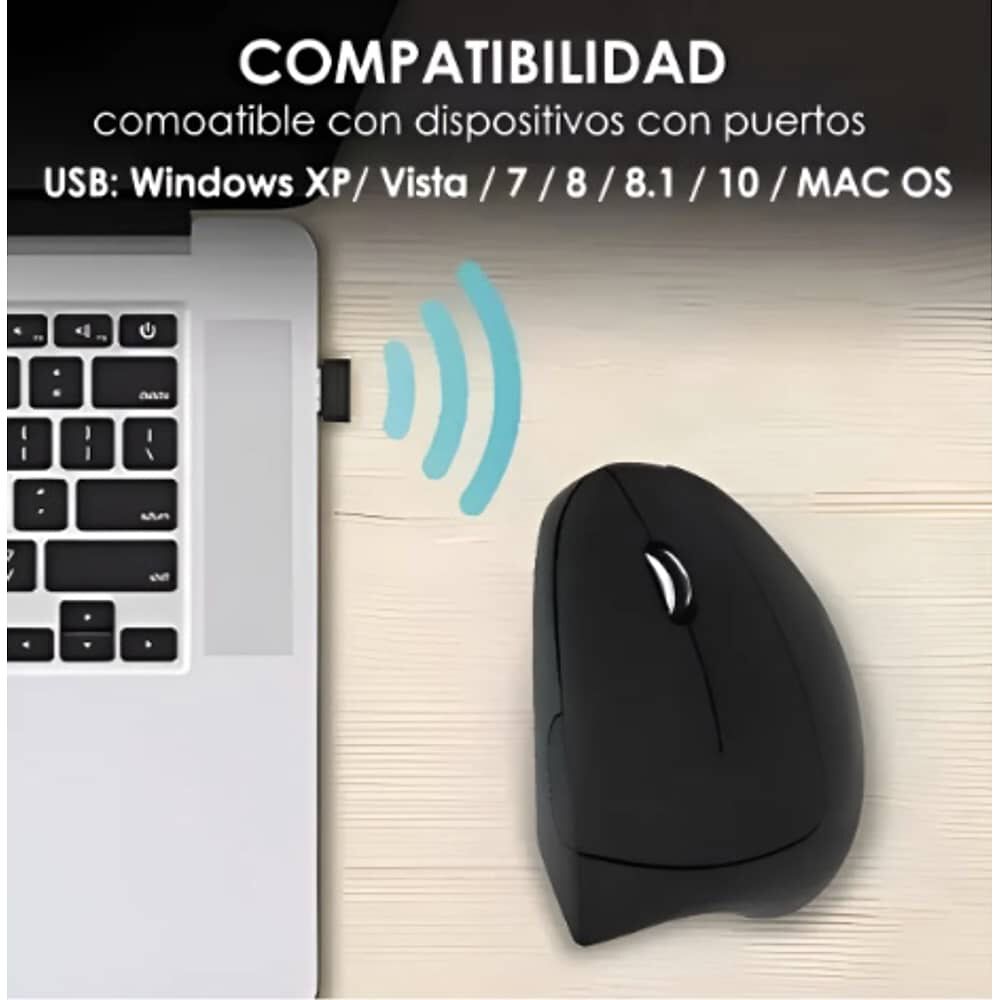 Rat&oacute;n Vertical Inal&aacute;mbrico 2.4g Recargable X Usb Ergon&oacute;mico Color Negro image number 3.0