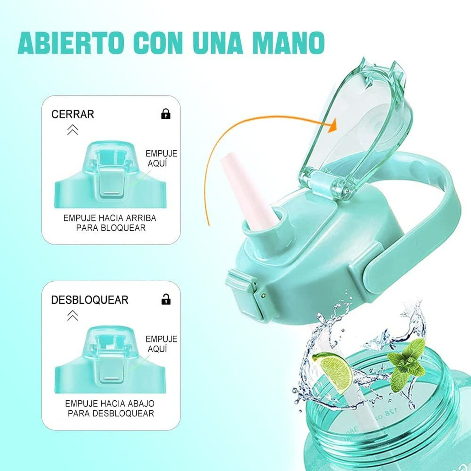 Botellas De Agua Motivacionales 2l Y 900ml Turquesa Naranja image number 1.0