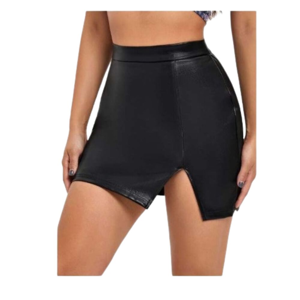 Falda Cuero Con Abertura Pierna Tiro Alto Sin Costura image number 10.0