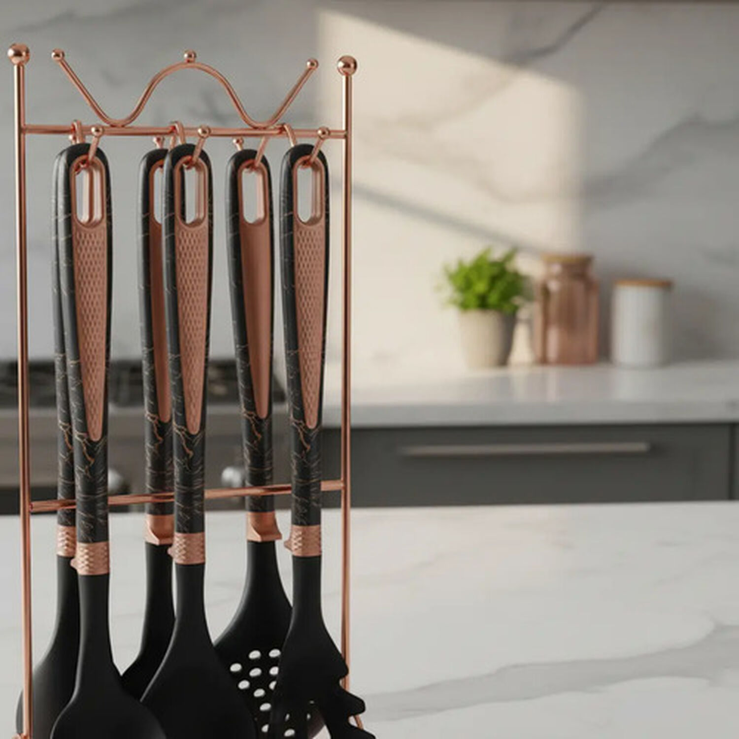 Set Utensilios De Cocina 7 Piezas Con Soporte Negro Marble image number 5.0