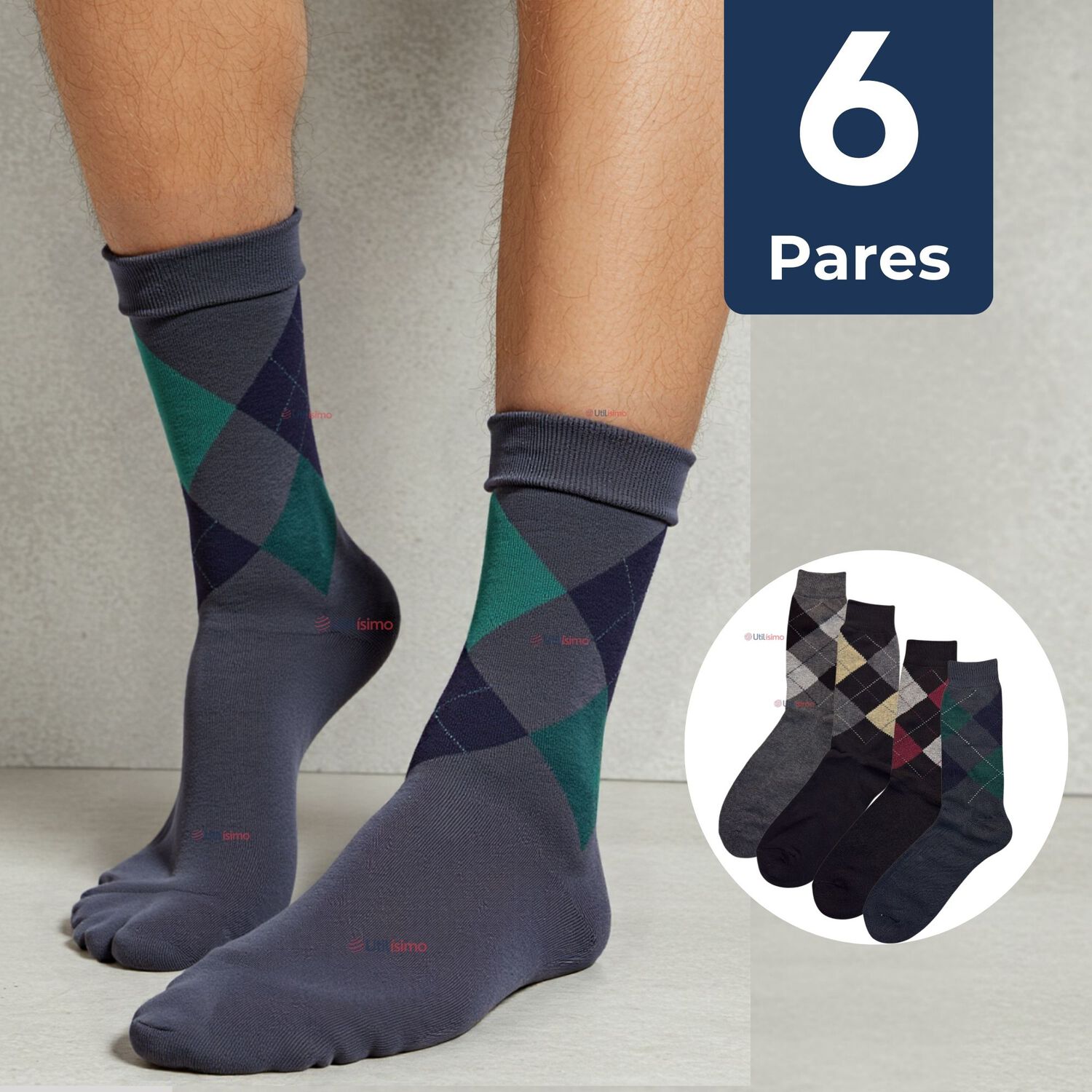Pack 6 Pares Calcetines De Vestir Hombre Rombos Surtidos image number 0.0