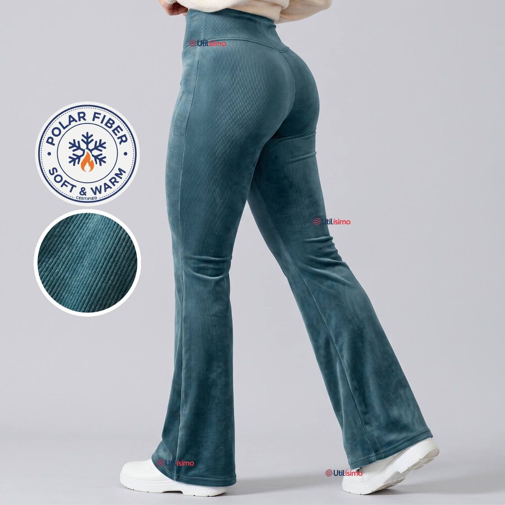 Pantal&oacute;n Cotel&eacute; Palazzo Polar Con Chiporro Elasticado T&eacute;rmico Verde Agua image number 0.0