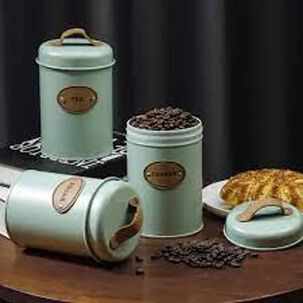 Set De 3 Canister De Cocina - Dise&ntilde;o Verde Agua