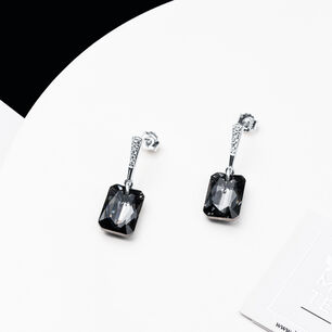 Aros Estefania Plata Italiana 925 Y Cristales Genuinos Silver Night