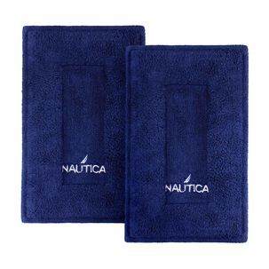 Pack 2 Alfombra De Ba&ntilde;o Algod&oacute;n Absorbente Gozo Nautica 50x80cm Azul Marino