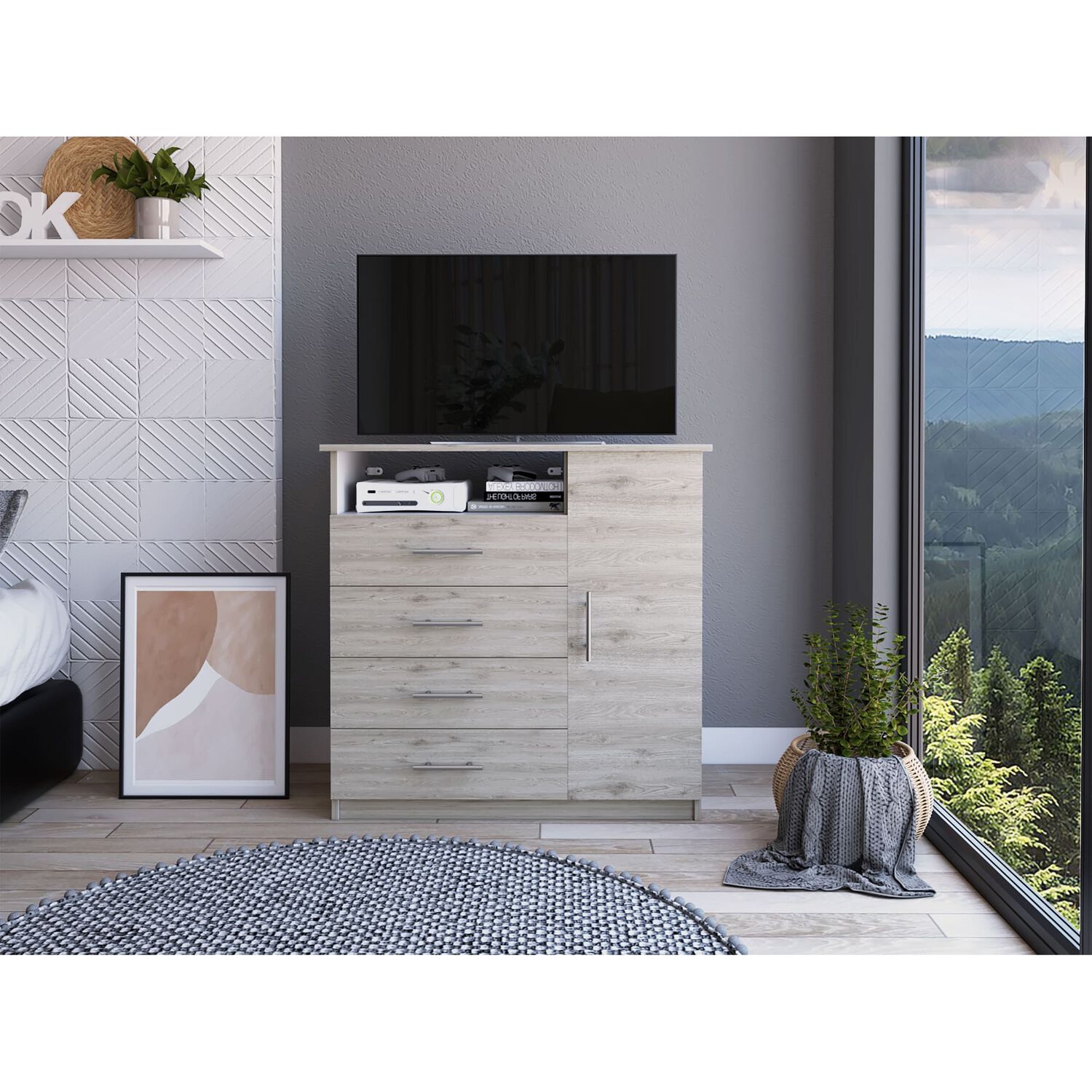 Comoda 4 Cajones 1 Puerta Fm-018g - Gris Claro image number 4.0