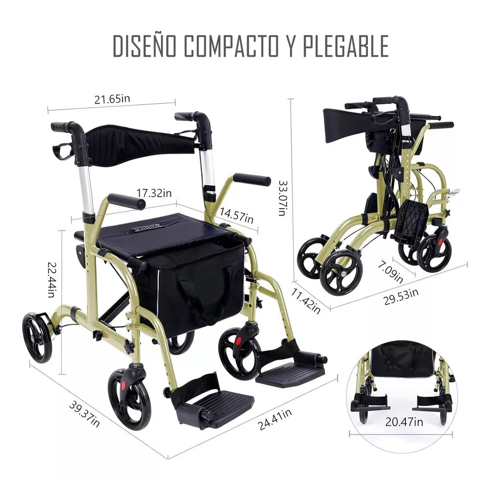 Andador 4 Ruedas Plegable 2 En 1 Silla De Ruedas Apoyabrazos 1001c image number 3.0