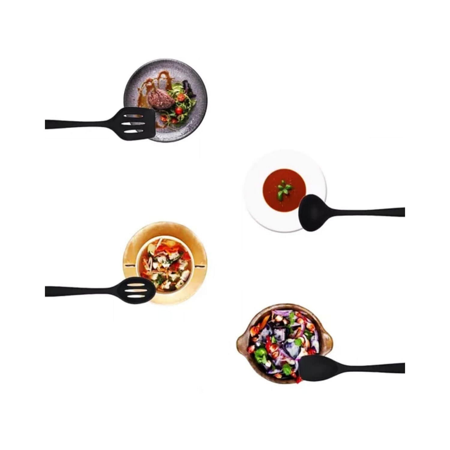 Set 10 Utensilios Cocina Silicona Antiadherente Negro image number 1.0