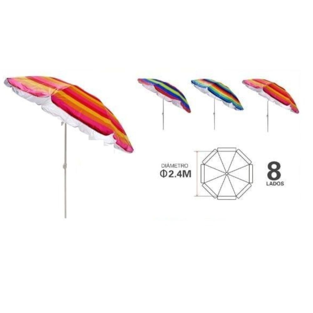 Sombrilla Reclinable 2.40 Mts Diametro Playa Camping Diseño Rayas Colores Varios image number 0.0