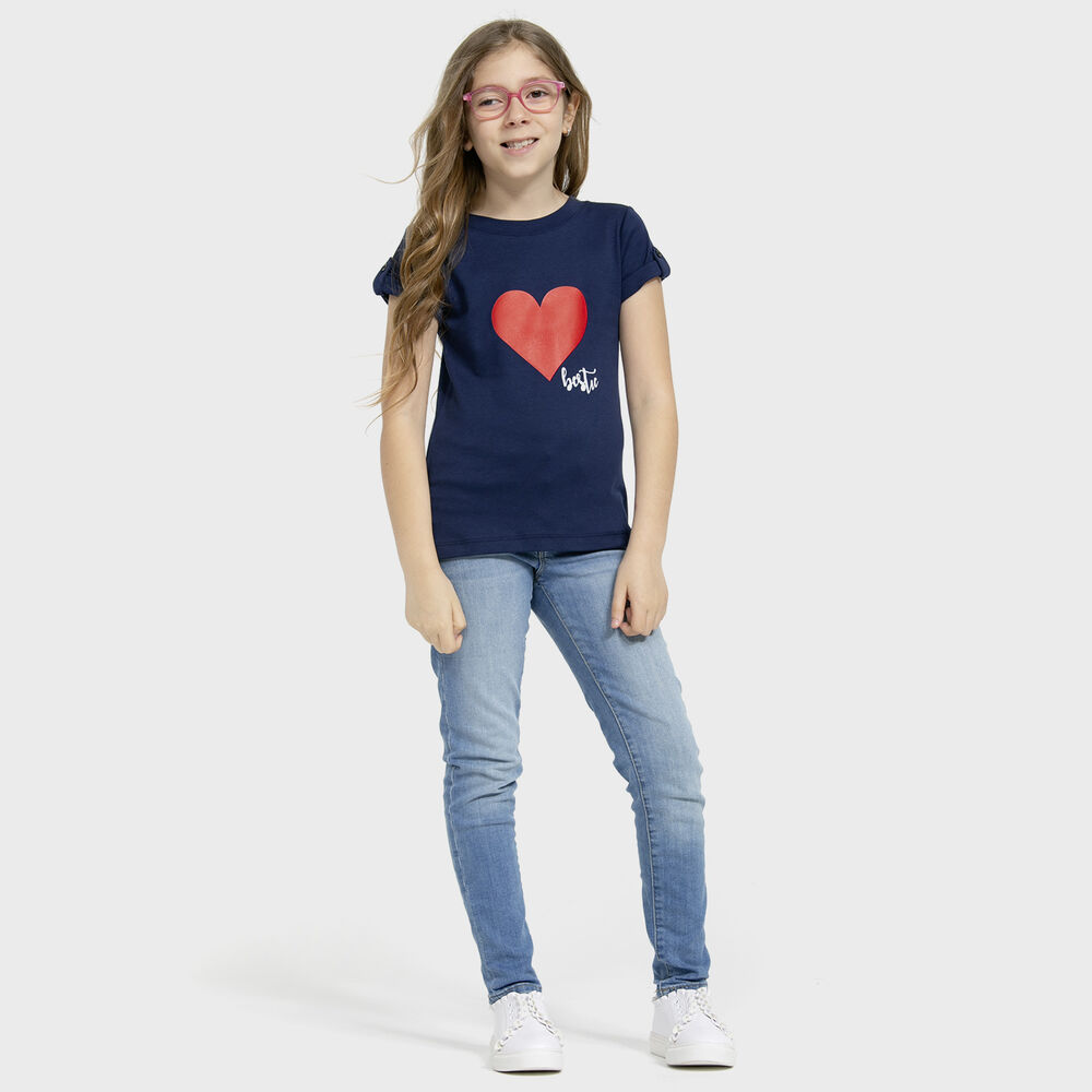 Polera Azul Corazón Rojo Algodón Peruano image number 6.0