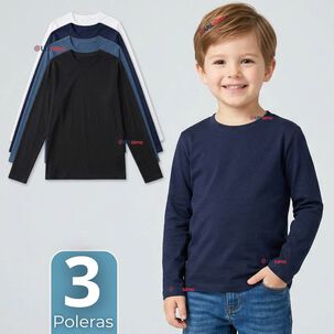 Pack 3 Poleras Camisetas Bamb&uacute; Cuello Redondo Primera Capa Manga Larga Colores Surtido Ni&ntilde;o
