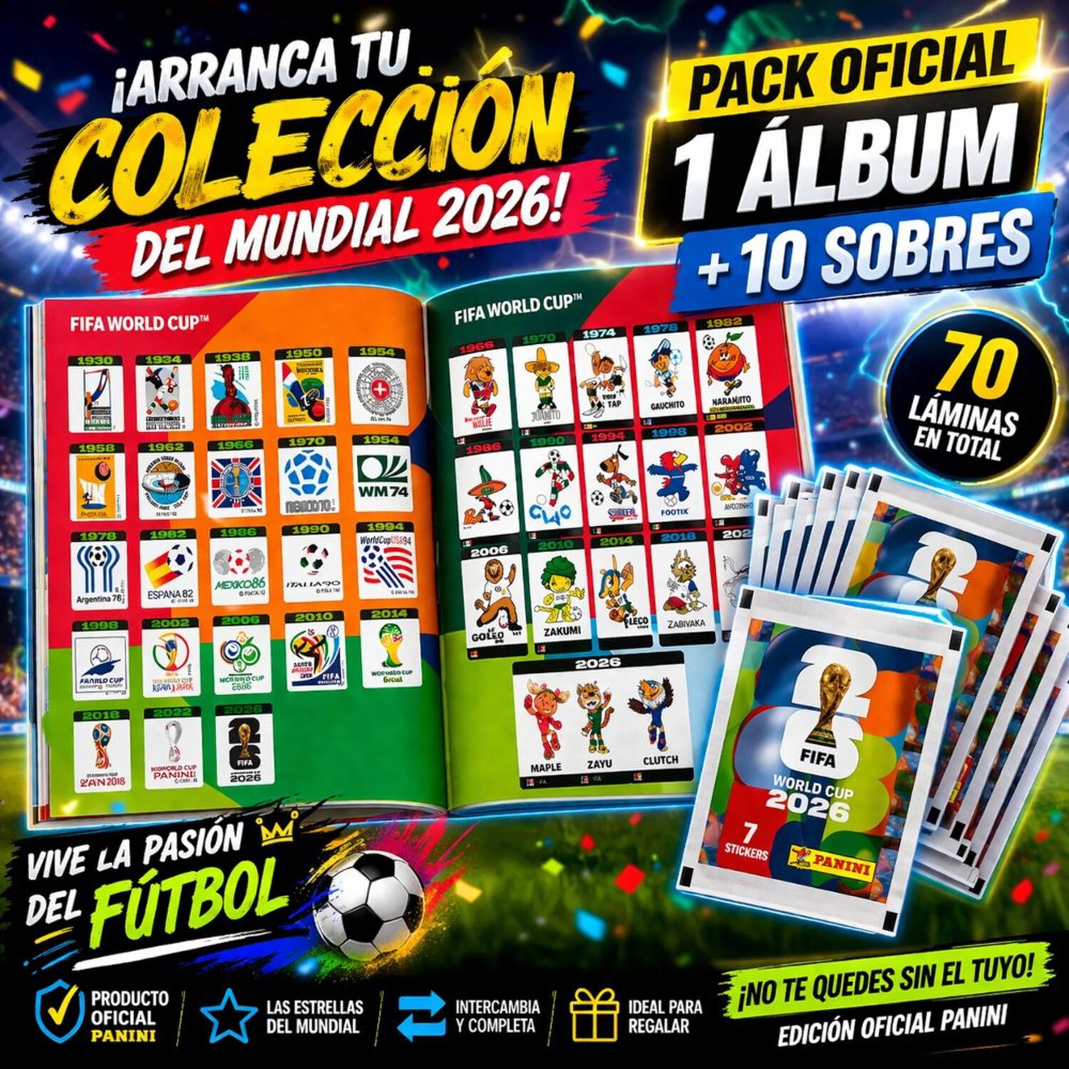 Pack &Aacute;lbum Mundial Fifa 2026 + 10 Sobres (70 L&aacute;minas) image number 5.0