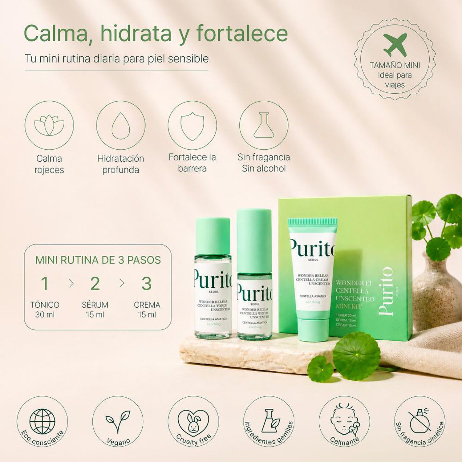 Mini Kit Viaje Centella 60ml Purito Wonder Releaf Sin Perfume image number 3.0