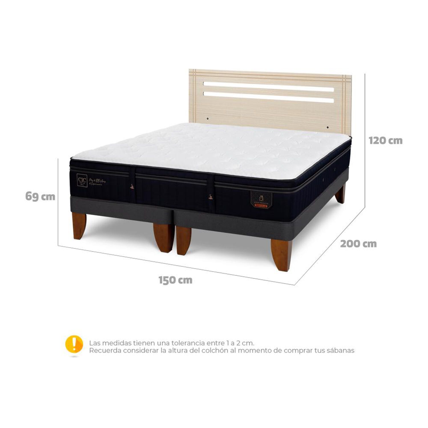 Cama Europea Cic Linea Premium / 2 Plazas / Base Dividida + Respaldo image number 6.0