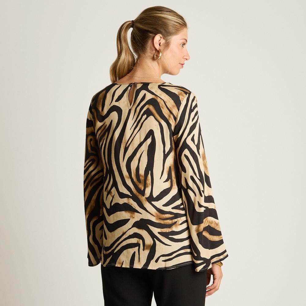 Blusa Estampada Manga Larga Cuello V Mujer Lorenzo Di Pontti image number 2.0