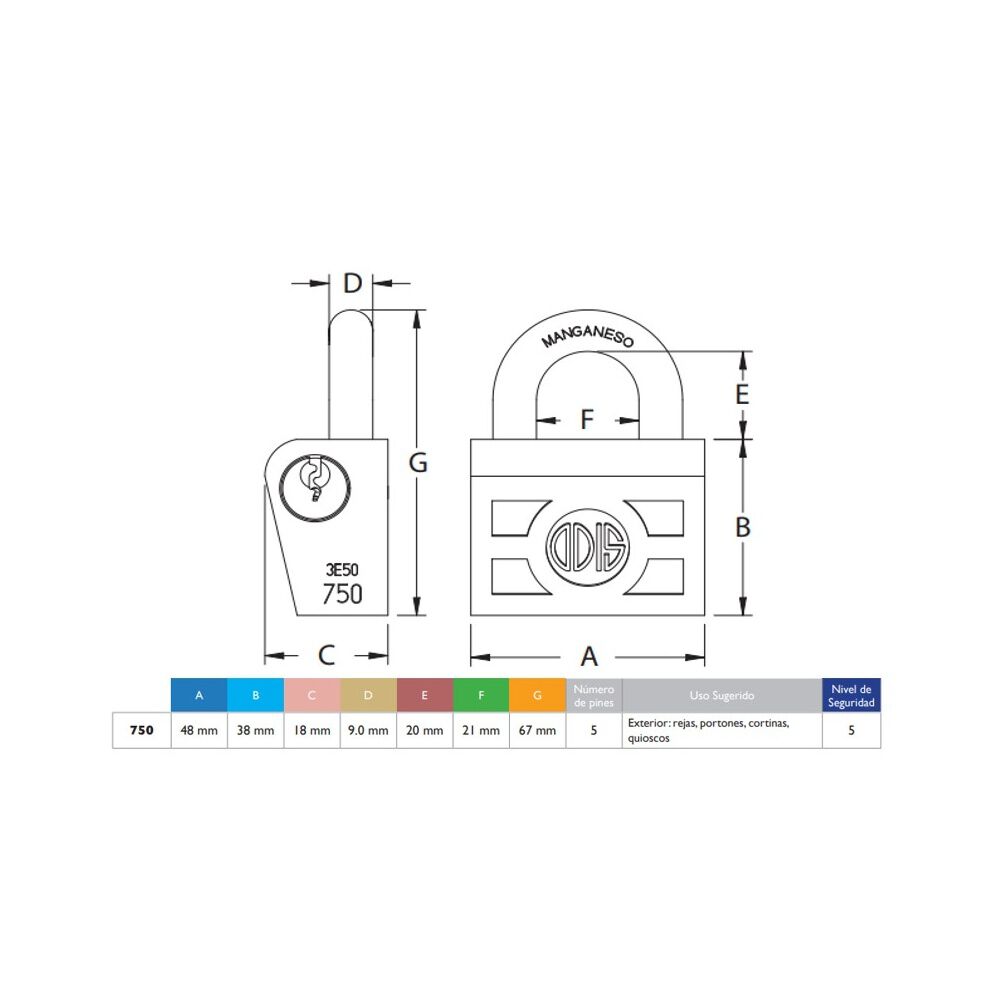 Candado Odis 750 46mm image number 7.0