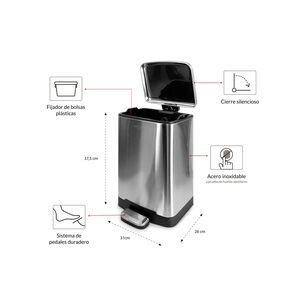Basurero Acero Inoxidable Con Pedal 10 Litros Cierre Suave Antihuellas Nautica