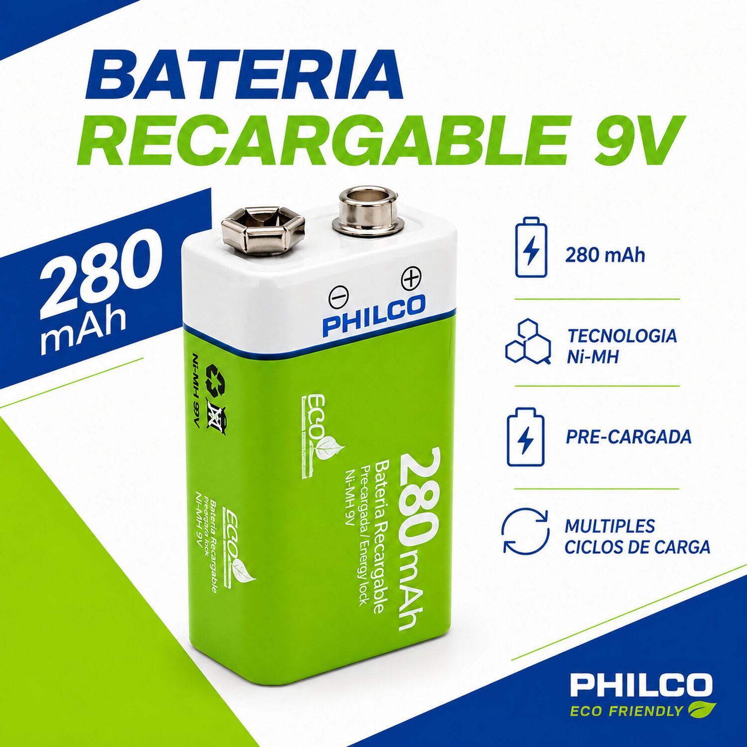Bater&iacute;a 9v Recargable 280 Mah &ndash; Philco Eco Friendly Edition image number 3.0