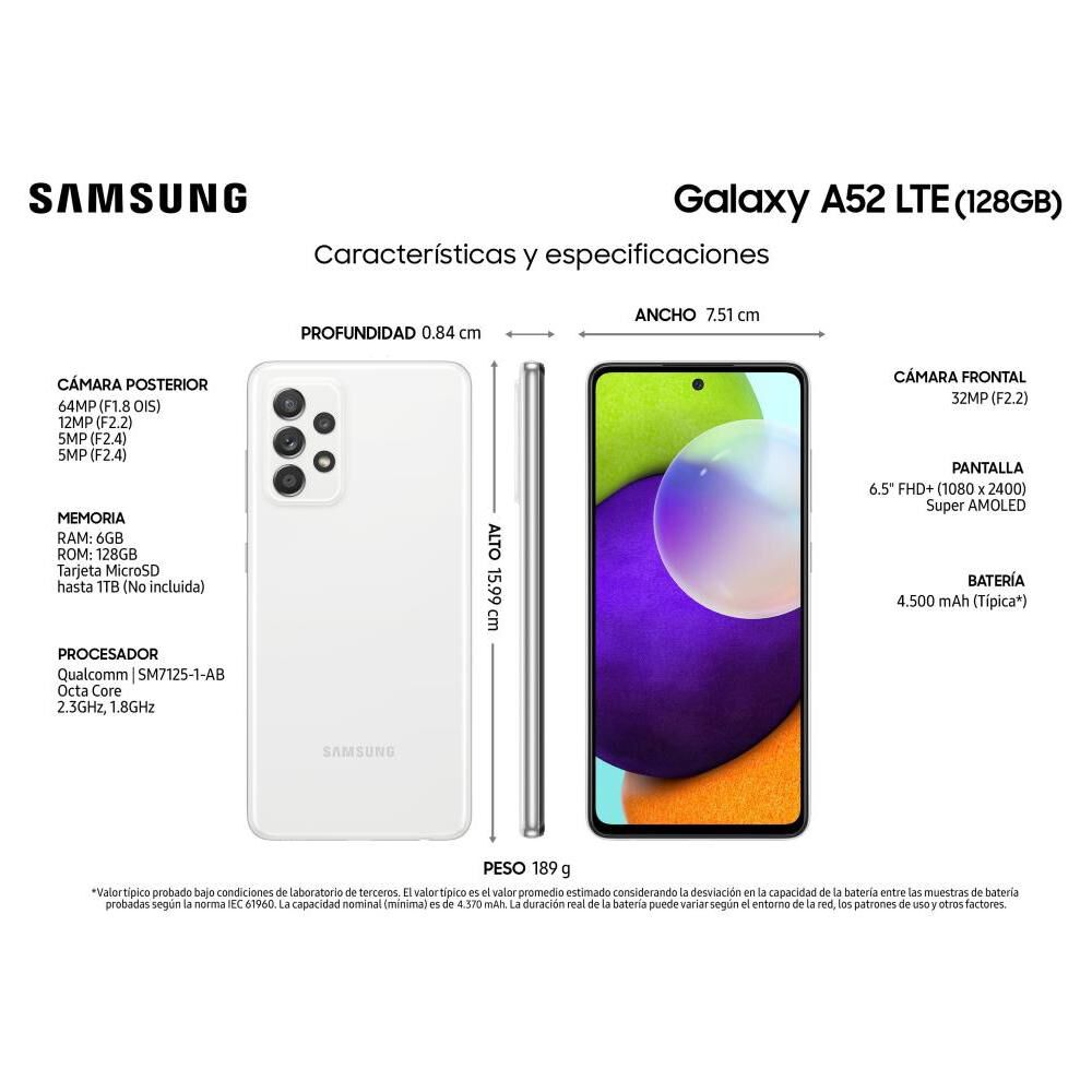 Smartphone Samsung A52 Blanco / 128 Gb / Liberado image number 3.0
