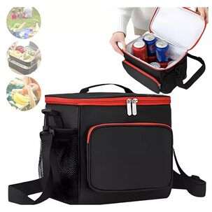 Bolso Lonchera T&eacute;rmica Tela Oxford Multicolores Port&aacute;til. Negra