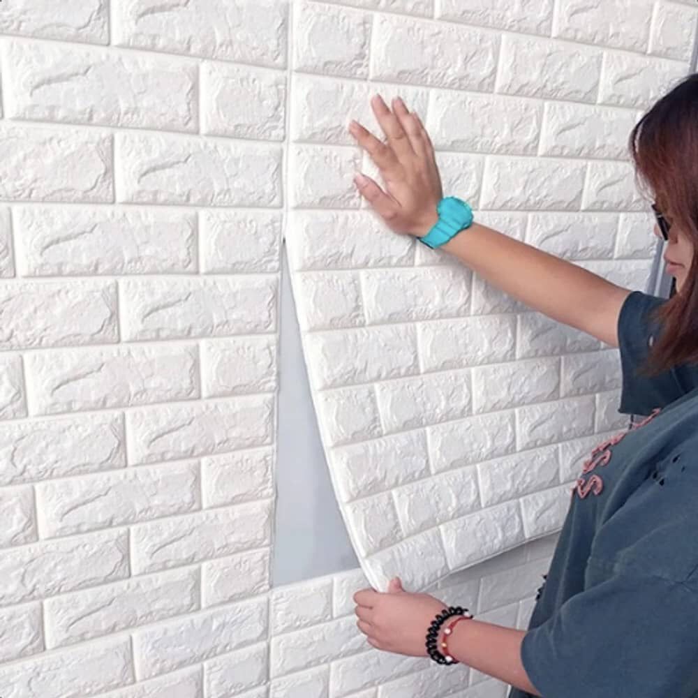 Pack 10 Lamina Papel Mural Autoadhesivo 3d Ladrillo Blanco image number 2.0