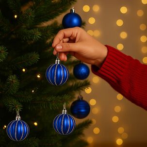 24 Bambalinas Esferas Navideñas Azul 6cm Adorno Brillantes