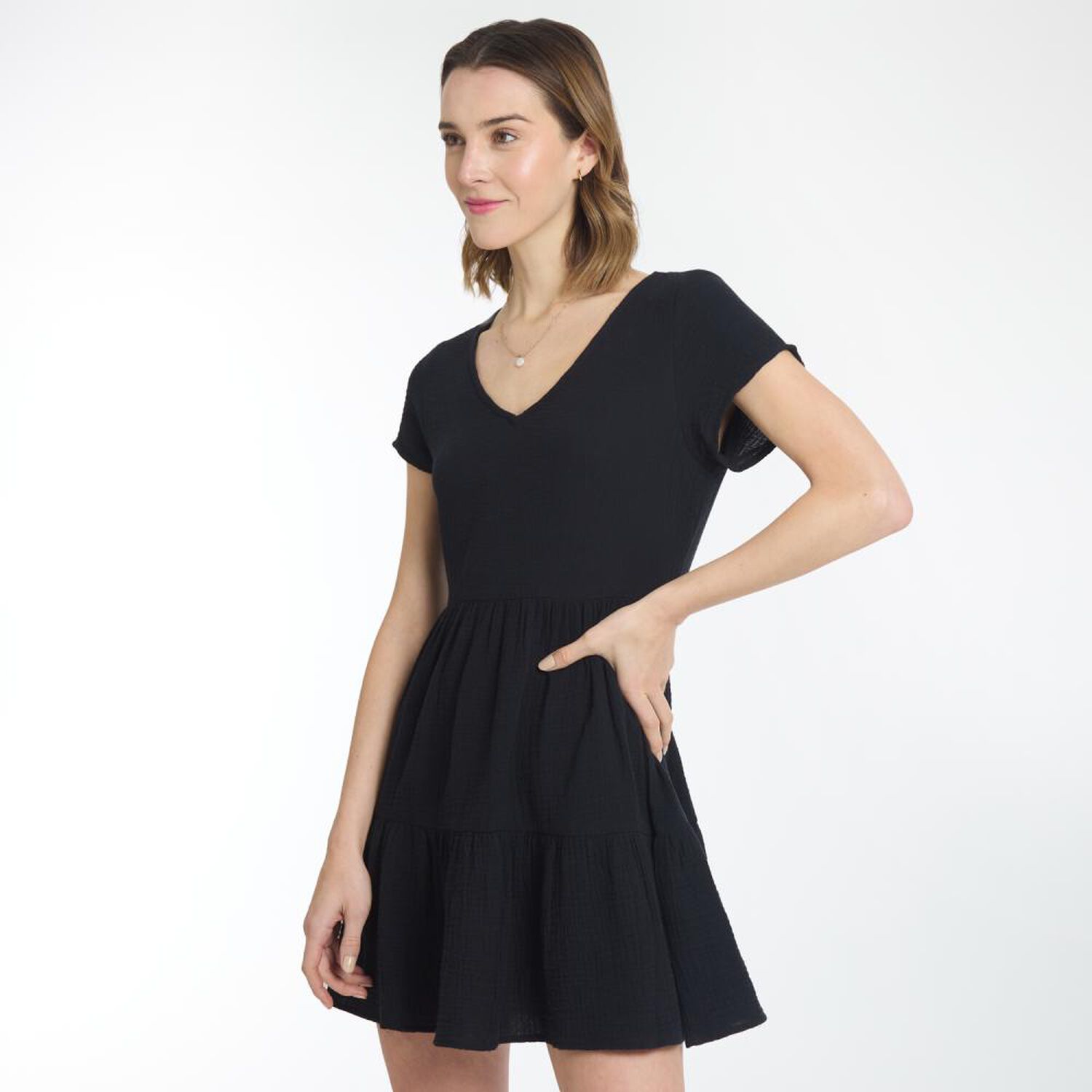 Vestido Corto En Capas Manga Corta Cuello V Mujer Ocean Pacific image number 2.0