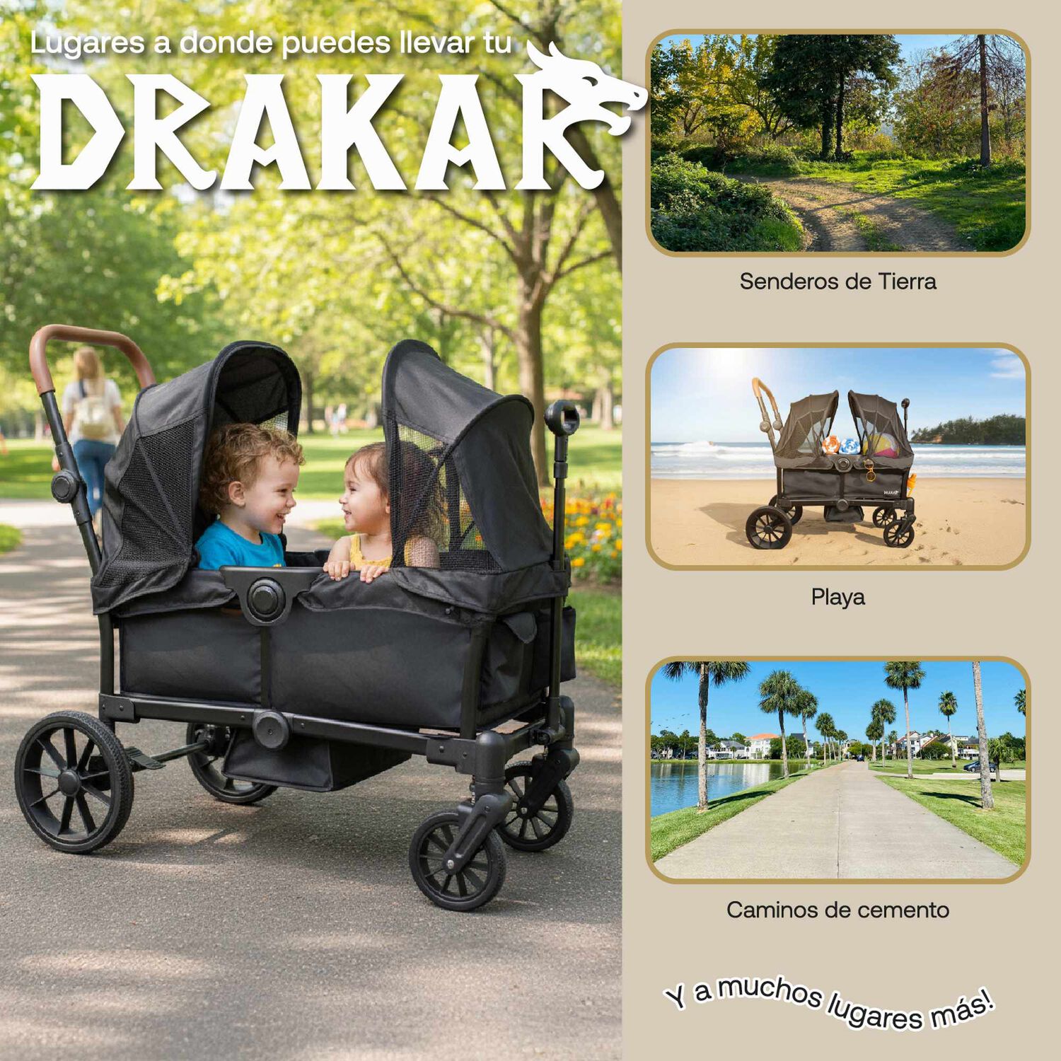 Coche Y Carro De Paseo Doble Wagon Drakar Negro image number 9.0