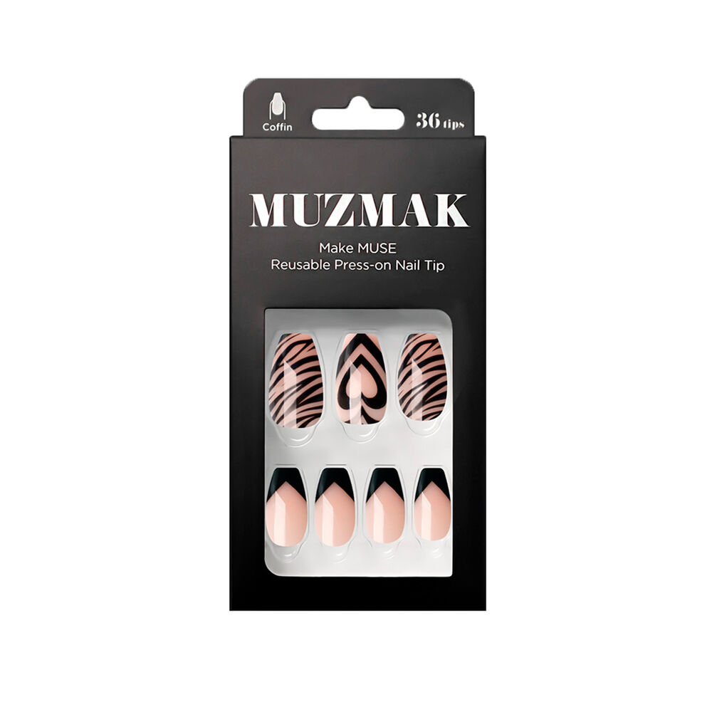 Muzmak - Uñas Press On Awesome Zebra Coffin 36 U. image number 0.0