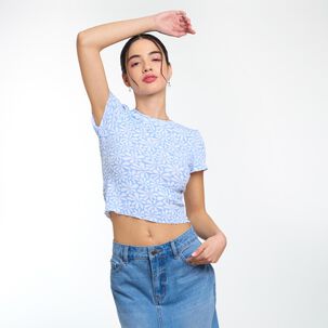 Polera Crop Estampada Manga Corta Cuello Redondo Mujer Freedom