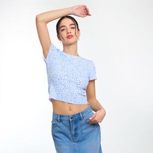 Polera Crop Estampada Manga Corta Cuello Redondo Mujer Freedom