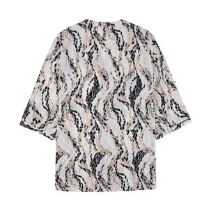 Blusa Full Print Manga 3/4 Roll Up Cuello Mao Mujer Lesage