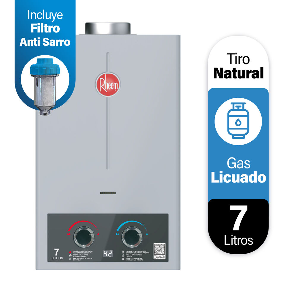Calefont 7 Litros Gas Licuado Tiro Natural Rheem image number 1.0