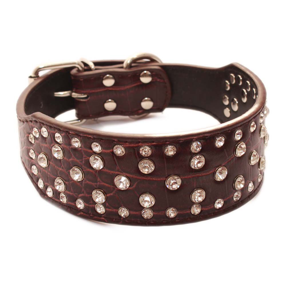 Collar Perro Con Diamantes Eco Cuero 2xl Caf&eacute; Mascan image number 0.0