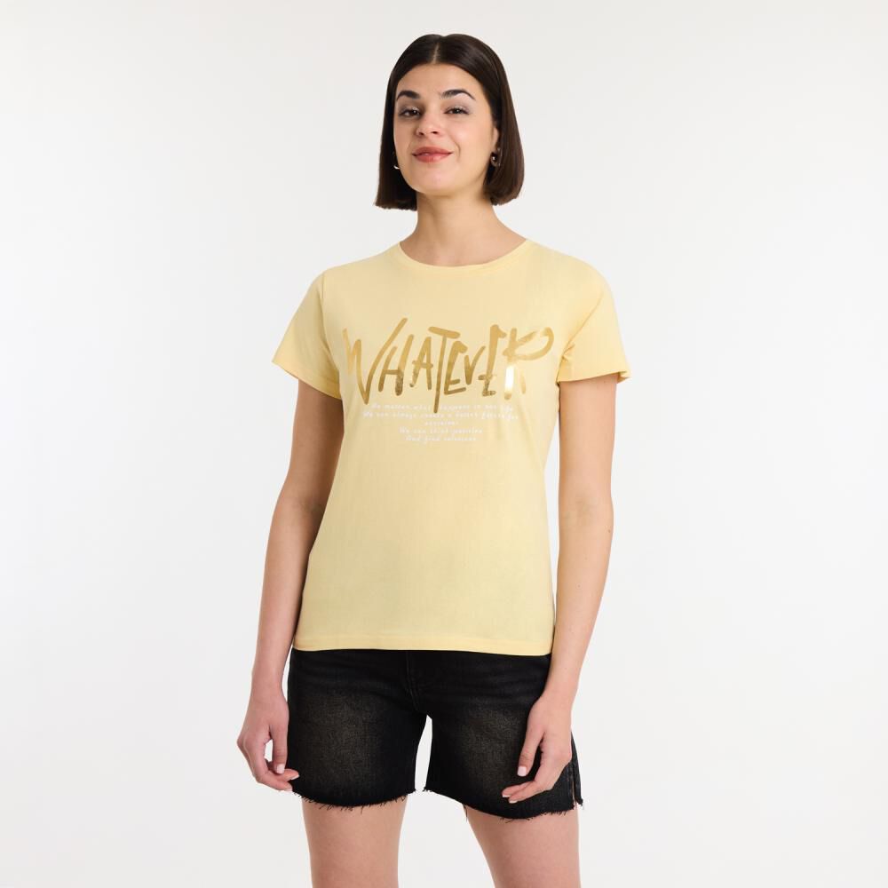 Polera Print Frase Manga Corta Cuello Redondo Mujer Rolly Go image number 0.0