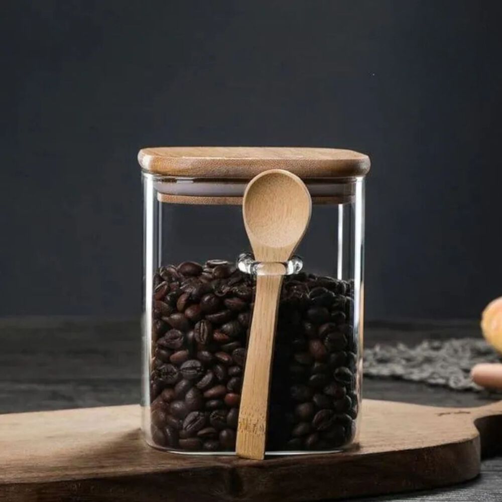 Set 3 Frascos Contenedores 570ml 10cm Cuadrado Cuchara Bambú image number 3.0